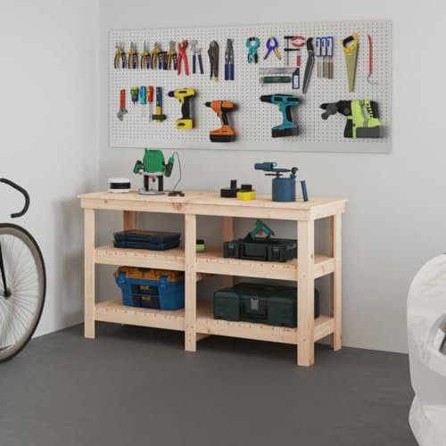 prissent Werkbank 142,5 x 50 x 80 cm Arbeitstisch Werkstatt Werkbank Arbeitstisch Arbeitstisch Möbel Garage Werkbank Holz Massivholz Kiefer
