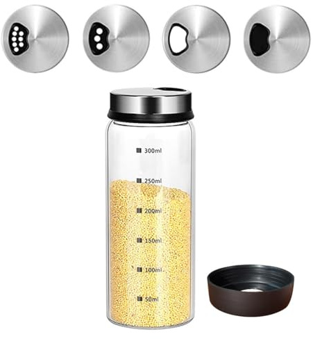 Verdental 10 oz Salt Pepper Shakers with Adjustable Outlet Holes Clear Glass Shaker Bottles Spice Seasoning Cans for Kitchen Decor Home Restaurant BBQ Camping Farmhouse Kitchen Accessories (300 ml)