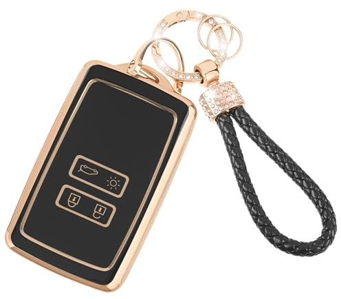 Autoschlüssel Hülle Cover Kompatibel für Renault Arkana Clio Koleos Megane Duster Kadjar Talisman Captur Espace 4 Tasten Auto Schlüssel Schlüsselcover TPU Schlüsselhülle mit Schlüsselanhänger Schwarz