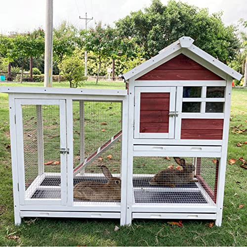 Kaninchenkäfig für den Innenbereich – Meerschweinchenkäfige, 2-stöckiger Kaninchenstall, Meerschweinchenstall mit Auslauf, Lüftungstür, abnehmbarem Bodendrahtgeflecht und PVC-Schicht, UV-Panel, wasser