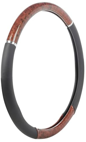 Couvre Volant en Simili Cuir Noir Brun (Motif Bois) Housse Large Ø 44-46 cm Universel Antidérapant pour Camion Poids Lourds Utilitaire Qualité Supérieure