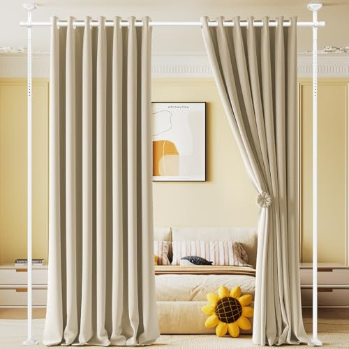 WELDUN Raumteiler Paraventgestell Gardinenstangen, Freistehend Trennwand Paravent ohne Vorhang, Sichtschutz für Wohnzimmer, Schlafzimmer oder Büro 227–312 cm (H), 71–178 cm (B), Weiß