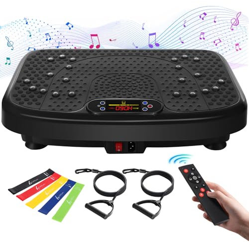 Vibration Plate Exercise Machine with Resistance Bands for Working Out,Softgym Vibration Plate for Foot Massage Power Plate Vibration Platform, Waver Vibration Plate 400 Lbs with Exercise Bands-Black