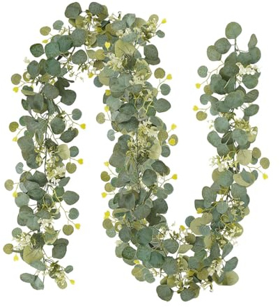 2 Stück Eukalyptus Girlande Deko, 180cm Verschlüsselt Eukalyptus Pflanze Künstlich Blumengirlande für Hochzeiten Partys Esstische Kaminsimse Treppen Türrahmen Heimdekoration Blume (Dunkelgrün)