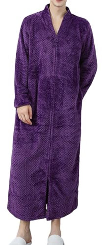 YOSUWOAI Bademantel Lang mit Reissverschluss Herren Morgenmantel Flauschig Fleece Loungewear Loose fit Nachtwäsche Gepolstert Dicke Hausmantel Winter Warm Schlafanzug Oversize Saunamantel