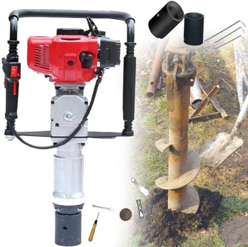 KJZQXYX Outil d'enfoncement de poteaux à Essence 52 CC, enfonce-Poteau en T à 2 Temps pour clôture de Jardin et de Ferme, tête de Pile de Deux Tailles 55/70 mm