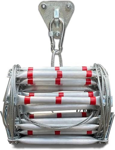 Scala Corda Antincendio,Scaletta di Salvataggio con Moschettoni,Scala di Emergenza Ignifuga,Capacità di Peso Fino a 400 kg da Poweka,per Finestre e Balconi,Casa Sull'albero,per Bambini e Adulti (15m)