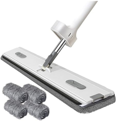 Nouveau style grande vadrouille plate vadrouille de sol en microfibre à glissière autonome vadrouille humide et sèche compatible avec les outils de nettoyage des sols à domicile(New white mop 4 rag)