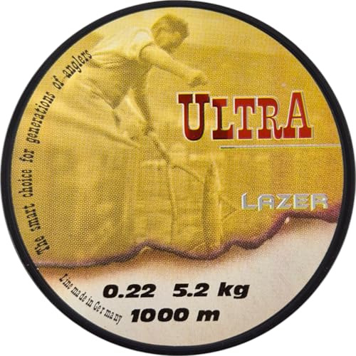LAZER LINE Ultra Monofil Angelschnur 1000m DIA0,22mm Test 5,2 kg Weiß | Karpfen Hecht Zander Angel Schnur - Spinner Angeln - Grundangeln Monofilament Angelsehne - Nylonfaden Vorfach Vorfachschnur