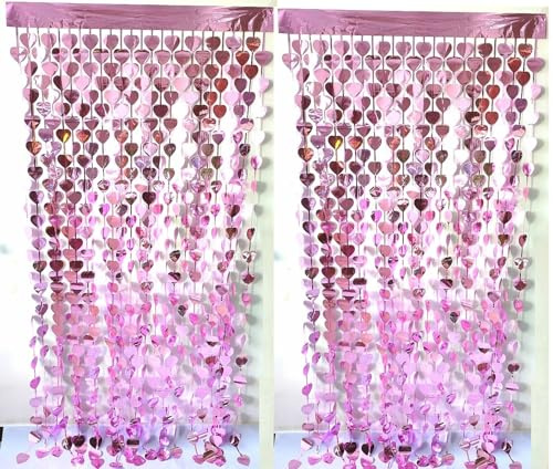 CYBERNOVA 2 Pack Fransen Vorhang Hintergrund, 1 x 2M Herzförmige Metallic Tinsel Folie Fransen Streamer Vorhänge Hintergrund für Hochzeit Geburtstag Jubiläum Graduierung Party Dekoration (rosa)