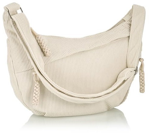 Huiguli Halbmond Crossbody Bag Damen, Cord Damen Halbmond Tasche mit Verstellbarer Schultergurt, Hobo Tasche Schultertasche für Arbeit Reisen Alltag, Dumpling Umhängetasche (Beige)