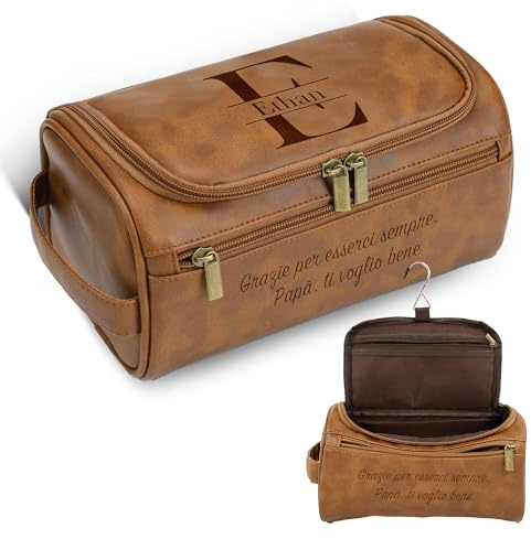 Easycosy Beauty Case da Viaggio, Personalizzata Beauty Uomo, Borsa da Toilette in Pelle, Festa della Papa Idee Regalo 2026, Regali per Papà, Bambino, Lui, Fidanzato, Coppia, Ragazzo