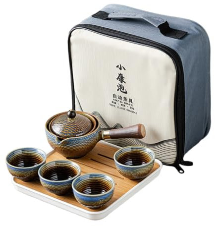 VERDANVERSE Té Giratorio De Cerámica Kit De Té Portátil Bolsa De Transporte y Bandeja para Viaje y Regalos