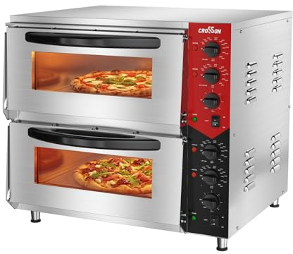 CROSSON Four Pizza Electrique Professionnel Double avec 50 * 50CM Pierre de Cuisson,Température jusqu’à 350℃,Minuterie 30 Min pour Intérieur,Restaurant,Cuisine,6000W
