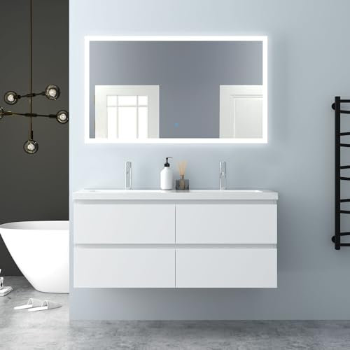 HAPAOSO Mueble de baño con Lavabo, Cuatro cajones, Blanco, 120 x 46 x 52 cm