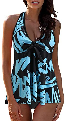 Tankini Dam Hav Push Up Bagage Baddräkter Plus Size Strandkläder Sommar Tankini Två Delar Simning Strand Toppar Och Shorts Elegant Böjd Magkontroll Baddräkt Kvinnor, Svart, S