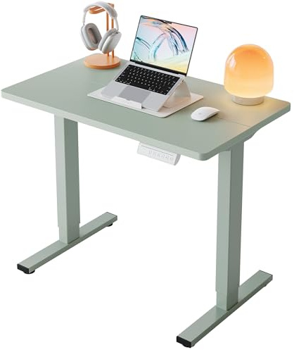 HUANUO Höhenverstellbarer Schreibtisch 80 x 48 cm, 4 Speicherhöheneinstellungen, Elektrischer Schreibtisch für Home Office & Computer-Arbeitsplatz, Standing Desk, Salbeigrün