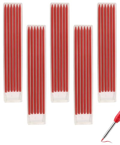LEEQBCR 36 pezzi Ricariche Mine 2,8 mm Ricarica per matita da carpentiere meccanica per fori profondi,Ricariche di Ricambio per Matita,per Casa Scuola schizzi artistici,disegnare,scrivi(rosso)