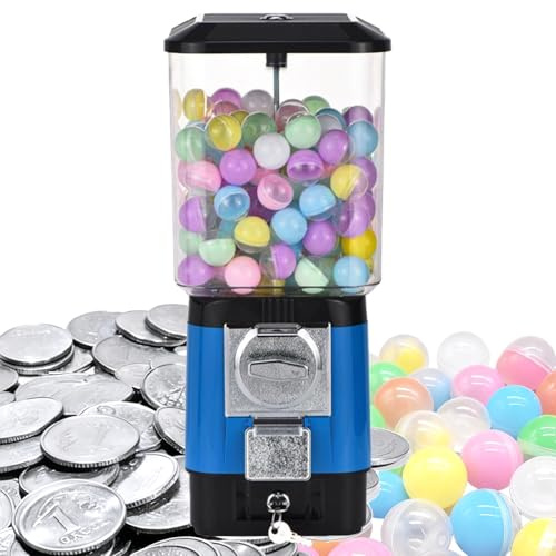 Distributeur automatique de bonbons, machine à chewing-gum à pièces, 200 boules vides, 100 jetons en acier inoxydable, tirelire à pièces for capsules de jouets, boules rebondissantes, bonbons(Blue)