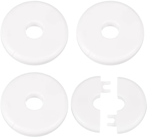 sourcing map 4 placas de cubierta de fontanería autoadhesivas de plástico ABS con brida dividida de 11 mm, diseño de hebilla para tubería de agua, baño, cocina, decoración, color blanco