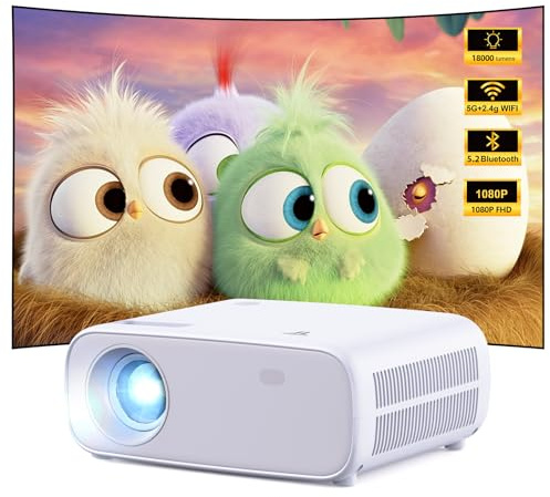Vidéoprojecteur avec WiFi Bluetooth, Mini vidéoprojecteur d'extérieur/Domestique, projecteur Portable Full HD Native 1080P 4K Home Cinema 18000 lumens, Compatible avec iOS/Android/HDMI/USB/TV Stick
