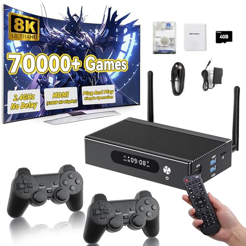 Retro Game Console X3 Pro Super Console with 2 Wireless Controllers Built-in 50000/60000/70000+ Games, 8K Emualtor Video Console with 500G HDD, Arcade Gaming Console with BT5.0,5G,WiFi (64g)