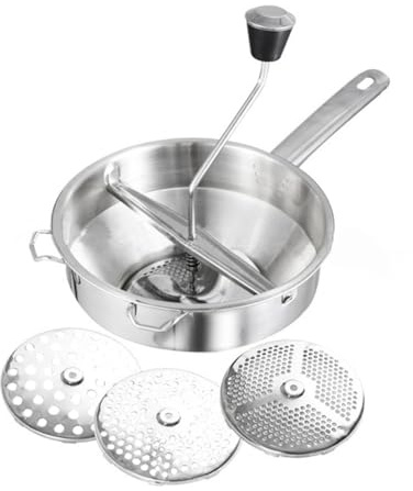 UKCOCO Moulin à Purée Acier Inoxydable pour Légumes et Fruits Mélangeur Alimentaire Multifonctionnel Poignée Ergonomique Usage Domestique et Cuisine