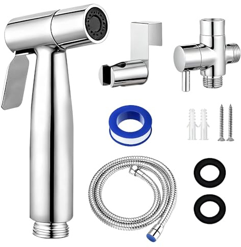 Wxeadu Kit Douchette WC, Kit de Douchette de Bidet en Acier Inoxydable, Vaporisateur de Toilette Douchettes à Main avec 1.5m Tuyau et Support pour Bidet, Bain d'animaux, Soins Corporels, Nettoyage