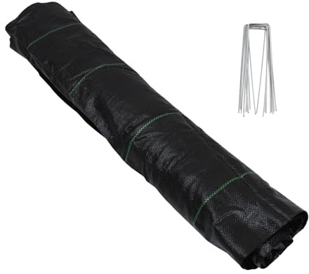 TOBBOMEY Telo Pacciamatura Antierbacce Nero con Picchetti da Giardino Resistente alla Corrosione Multiuso per Coltivazioni Prato e Aiuole Tagliabile e Durevole