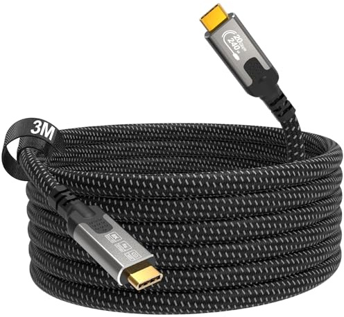 CABLAPTOP cable usb c 3m, Cable de video, USB-C 3.2 Gen2 de 20 Gbps con carga rápida de 240W, soporte para video 8K/30Hz 4K/144Hz, compatible con iPhone 16, MacBook Pro, hubs, SSD monitores