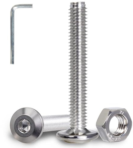 KINETOX 20 Pièces Vis M6 Tête Plate Six Pans Creux en Inox A2 V2A Boulons avec Écrous M6 et Clé Allen 4 mm Vis Inox pour Montage Mécanique Assemblage de Meubles et Réparations DIY