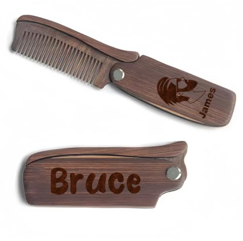 Personalisierter Bartkamm Als Geschenk Für Männer – Gravierter Holzkamm Mit Tasche, Schnurrbart- Und Haarpflege – Geschenkidee Für Vatertag, Zu Weihnachten Oder Zur Hochzeit Für Bräutigam