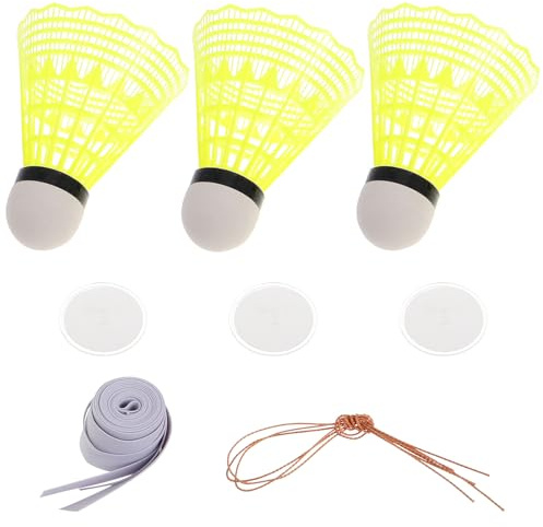 Outanaya Solo Badminton Training Rebound Set with 3 Non-light Shuttlecocks and Elastic Rope, Indoor Single Player Practice Equipment for Badminton Skill Improvement