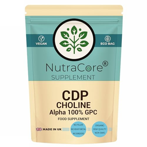 NutraCore CDP Choline 600mg Capsules – Citicoline & Alpha GPC 100% – Brain Focus & Cognitive Support – Memory, Mental Clarity & Energy – Vegan, Non-GMO – Made in UK (90)