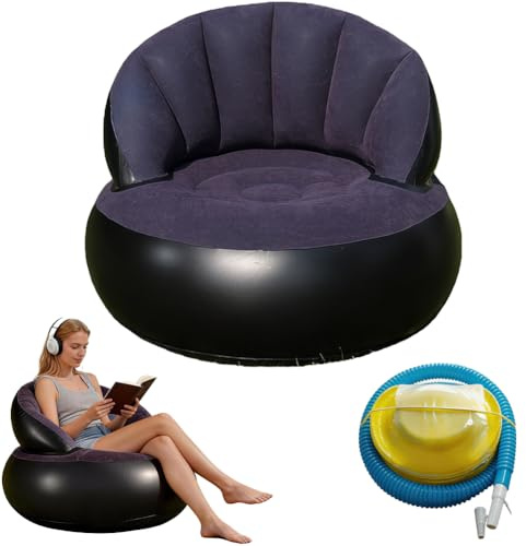 JJZENKD Aufblasbare Sofa,Aufblasbarer Sofastuhl Tragbarer Aufblasbarer Stuhl Beflocktes Luftsofa Rundes Outdoor Sofa für Wohnzimmer, Couch Aufblasbar Outdoor Camping Strand Balkon (Dunkelblau)
