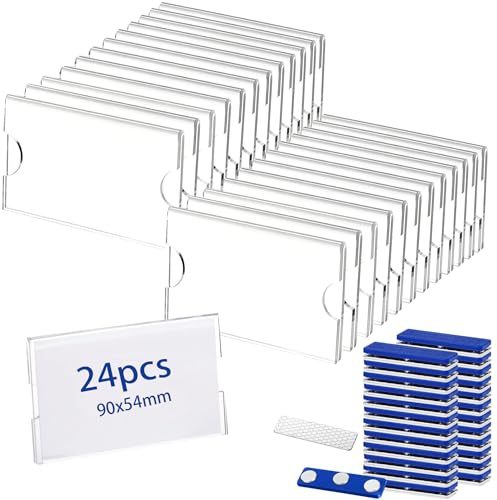 24 placas Chapas Personalizadas Magnéticas，90 x 54 mm magnéticas para nombre， Identificadores Personales de Acrílico Transparente con Imán Fuerte para Ropa, Oficina y Eventos