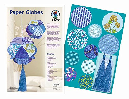 Ursus 23030099 - Paper Globes Bastelset, 120 Papierkreise, 2 Troddeln mit Kordel, sapphire