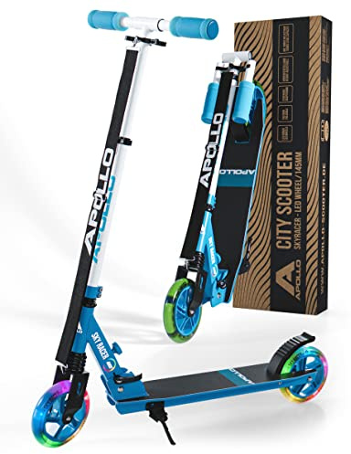 Apollo Skyracer City Roller mit LED Leuchträdern, Roller für Kinder ab 6 Jahre, City-Scooter mit Federung, Tretroller für Kinder und Teens, klappbar und höhenverstellbar