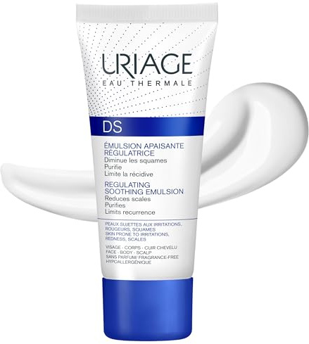 Uriage DS Beruhigende Regulierende Emulsion mit Glycerin & Shea Butter - Reduziert Schuppen, Irritationen, Reinigt& Begrenzt die Wiederholung - Feuchtigkeitsemulsion für Gesicht & Körper - 40ml