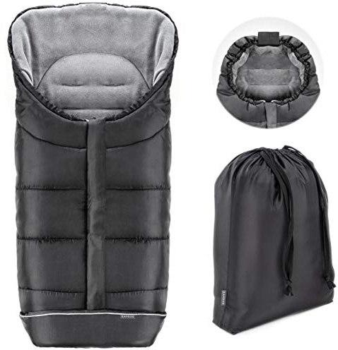 Zamboo Winter-Fußsack für Kinderwagen, Sportwagen & Buggy - Deluxe-Thermo-Fleece, Tasche, Anti-Rutschschutz & Reflektorstreifen – Schwarz