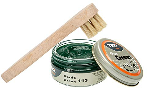 Langlauf Schuhbedarf TRG Schuhcreme mit Auftragsbürste I Lederschuh Pflege Set I Schuhputzsets Leder, Schuhbürstenset, Schuh Reinigung Set, Lederpflege Set (grün 113)