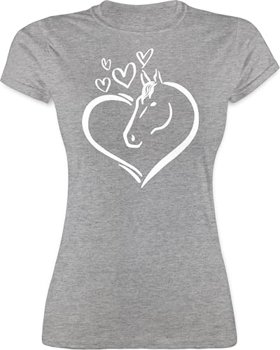 Shirt Damen - Pferde - Pferdeportrait - M - Grau meliert - reitklamotten pferdeliebhaber Pferd Funshirts für Frauen pferdeshirts reiten Horses Tshirt reitbekleidung pferdespruch tiermotiv t-Shirt