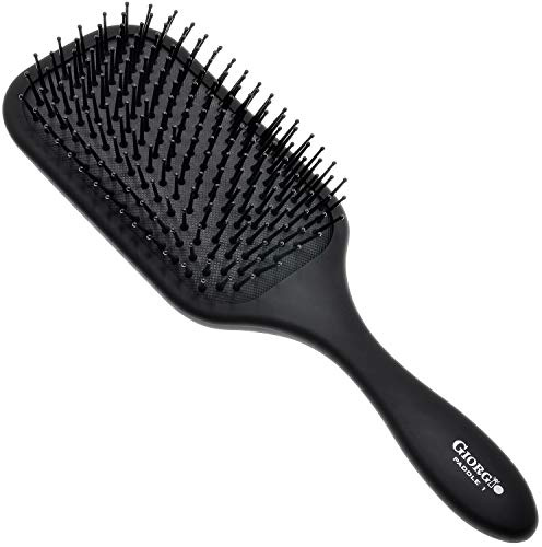 Giorgio Detangling Paddle Brush - Large Air Cushion Paddle Brush with Ball Tip Tourmaline Bristles - Anti Static Hair Care Tool for Men and Women, Wet or Dry - Black