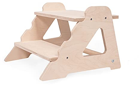 MAMOI® Kinder Tritthocker Zweistufig aus natürlichem Holz | Modernes Design Stockerl für Kinder | Sicher und Universell Kinderschemel 2 Stufen 100% ECO | Made in EU