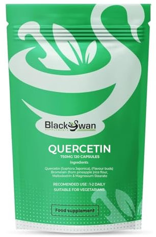 Black Swan Quercetin Capsules - 750mg Antioxidant Formula Immune System Heart Wellbeing Joints Support Energy Boost Natural Vegan Supplement - 120 Capsules 4 Month Supply
