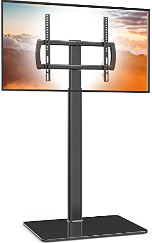 Universal Stand-TV-Ständer mit Standfuß 80 Grad schwenkbar, höhenverstellbar, platzsparendes Design für 27 bis 65 Zoll LCD, LED OLED TVs, ideal für Ecken und Schlafzimmer HT1002B