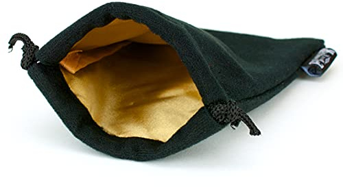 Classic Large Dice Bag - 5x8 Inches with Drawstring Closure and Durable Design - Holds 100+ Polyhedral Dice (Gold Interior)