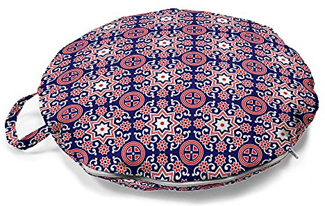 ABAKUHAUS Orient Rundes Bodenkissen mit Griff, Marokkanische Oriental Alt, dekoratives Kissen für Wohnzimmer & Schlafsäle, 45 cm, Indigo Rot Weiß