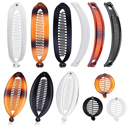 Sibba Bananen-Haarspangen, große Vintage-Bananen-Clips, Kamm, Fischschwanz-Haarspange, Pferdeschwanz-Halter, Clips für Frauen und Mädchen, dickes lockiges Haar, 12 Stück