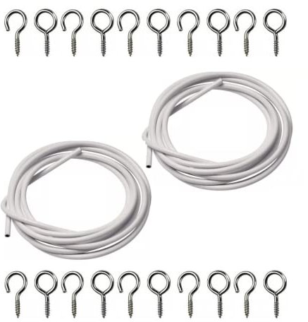 FERRIS | 2 Packs - 3 Metre Net Curtain Wire with set of 16 Hooks and 16 Eyes | Multi-Purpose Decoration Net Voile Curtain Wire Cable | Strong, Durable and Expandable Cord - Cut to Any Size Length